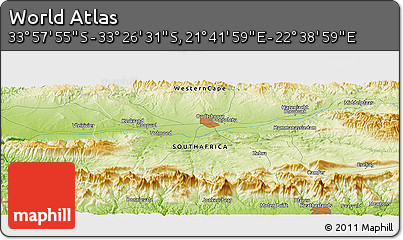 Physical Panoramic Map of the Area around 33° 42' 13" S, 22° 10' 29" E