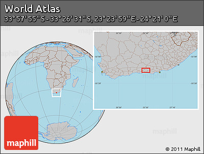 Gray Location Map of the Area around 33° 42' 13" S, 23° 52' 30" E