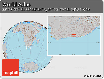 Gray Location Map of the Area around 33° 42' 13" S, 23° 52' 30" E