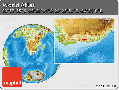 Physical Location Map of the Area around 33° 42' 13" S, 23° 52' 30" E