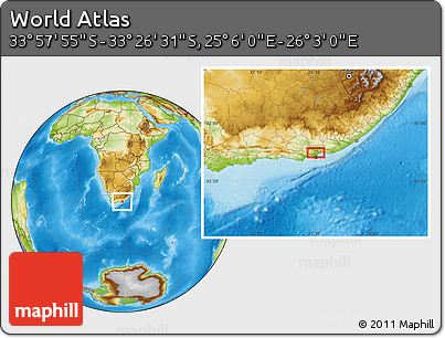 Physical Location Map of the Area around 33° 42' 13" S, 25° 34' 30" E