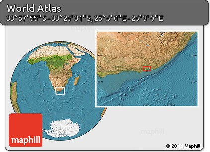 Satellite Location Map of the Area around 33° 42' 13" S, 25° 34' 30" E