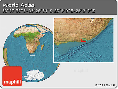 Satellite Location Map of the Area around 33° 42' 13" S, 25° 34' 30" E