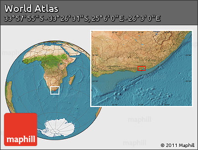 Satellite Location Map of the Area around 33° 42' 13" S, 25° 34' 30" E