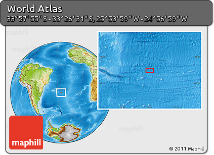 Physical Location Map of the Area around 33° 42' 13" S, 25° 25' 29" W