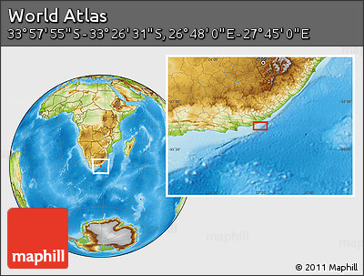 Physical Location Map of the Area around 33° 42' 13" S, 27° 16' 29" E