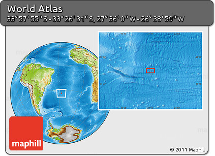 Physical Location Map of the Area around 33° 42' 13" S, 27° 7' 30" W