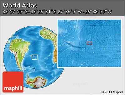 Physical Location Map of the Area around 33° 42' 13" S, 27° 7' 30" W