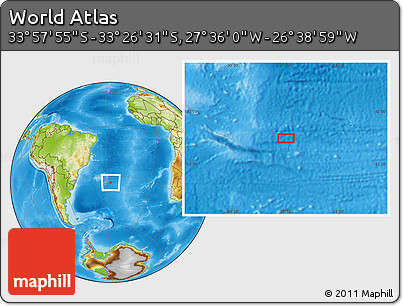 Physical Location Map of the Area around 33° 42' 13" S, 27° 7' 30" W