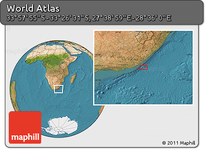 Satellite Location Map of the Area around 33° 42' 13" S, 28° 7' 30" E