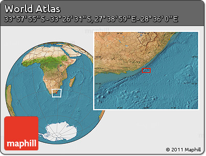 Satellite Location Map of the Area around 33° 42' 13" S, 28° 7' 30" E