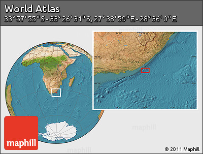 Satellite Location Map of the Area around 33° 42' 13" S, 28° 7' 30" E