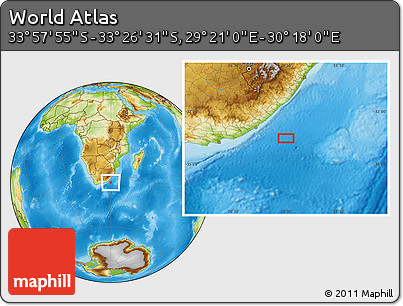 Physical Location Map of the Area around 33° 42' 13" S, 29° 49' 30" E