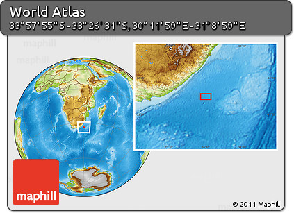 Physical Location Map of the Area around 33° 42' 13" S, 30° 40' 29" E