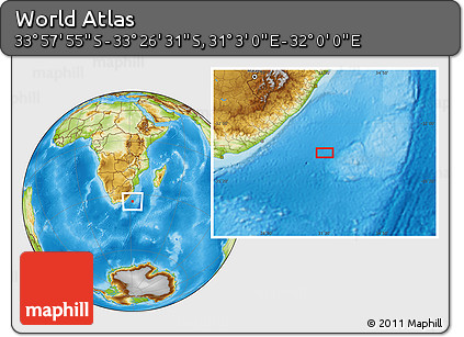 Physical Location Map of the Area around 33° 42' 13" S, 31° 31' 29" E