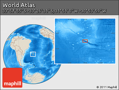 Shaded Relief Location Map of the Area around 33° 42' 13" S, 31° 22' 30" W