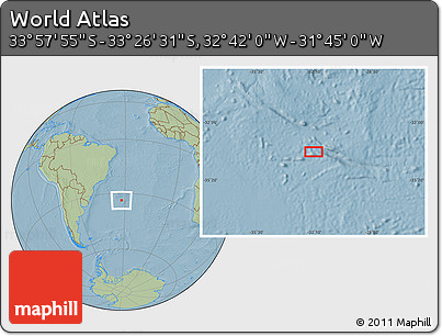 Savanna Style Location Map of the Area around 33° 42' 13" S, 32° 13' 30" W, hill shading
