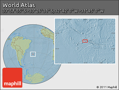 Savanna Style Location Map of the Area around 33° 42' 13" S, 32° 13' 30" W, hill shading