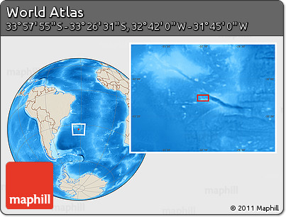 Shaded Relief Location Map of the Area around 33° 42' 13" S, 32° 13' 30" W