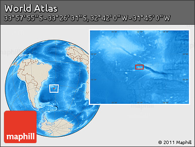 Shaded Relief Location Map of the Area around 33° 42' 13" S, 32° 13' 30" W
