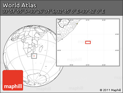 Blank Location Map of the Area around 33° 42' 13" S, 33° 13' 30" E