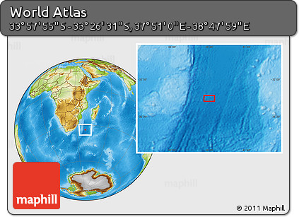 Physical Location Map of the Area around 33° 42' 13" S, 38° 19' 30" E