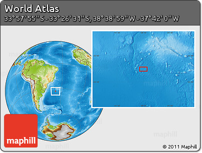 Physical Location Map of the Area around 33° 42' 13" S, 38° 10' 29" W