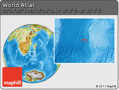 Physical Location Map of the Area around 33° 42' 13" S, 41° 43' 30" E