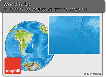 Physical Location Map of the Area around 33° 42' 13" S, 41° 34' 30" W