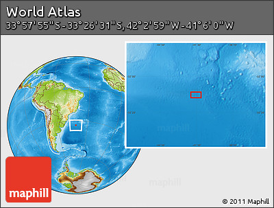 Physical Location Map of the Area around 33° 42' 13" S, 41° 34' 30" W