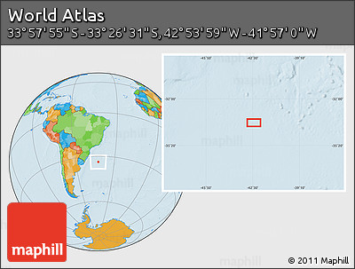 Political Location Map of the Area around 33° 42' 13" S, 42° 25' 29" W