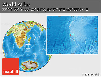 Physical Location Map of the Area around 33° 42' 13" S, 43° 25' 29" E