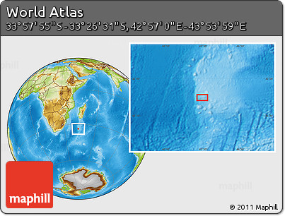 Physical Location Map of the Area around 33° 42' 13" S, 43° 25' 29" E