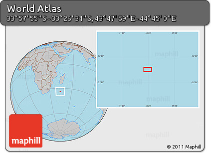 Gray Location Map of the Area around 33° 42' 13" S, 44° 16' 29" E