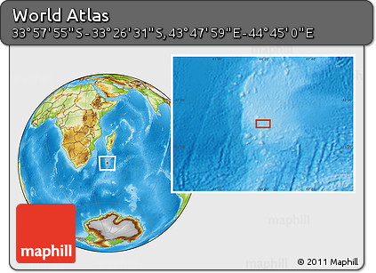 Physical Location Map of the Area around 33° 42' 13" S, 44° 16' 29" E