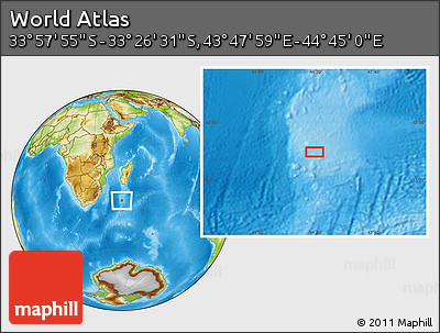 Physical Location Map of the Area around 33° 42' 13" S, 44° 16' 29" E