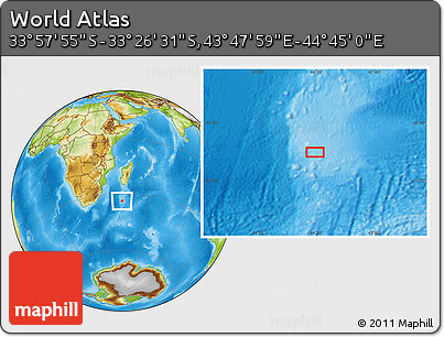 Physical Location Map of the Area around 33° 42' 13" S, 44° 16' 29" E