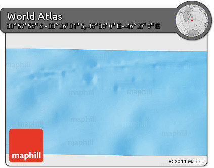 Physical 3D Map of the Area around 33° 42' 13" S, 45° 58' 30" E