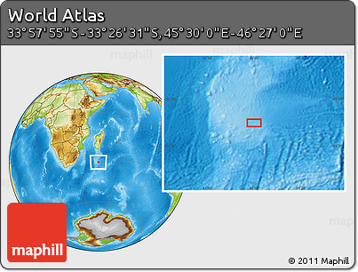 Physical Location Map of the Area around 33° 42' 13" S, 45° 58' 30" E