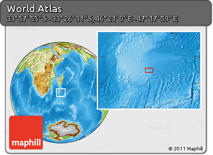 Physical Location Map of the Area around 33° 42' 13" S, 46° 49' 30" E