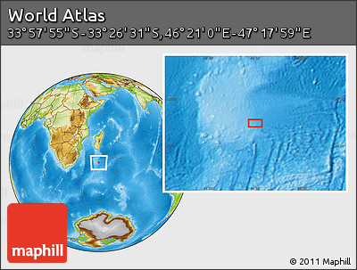 Physical Location Map of the Area around 33° 42' 13" S, 46° 49' 30" E