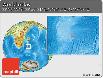 Physical Location Map of the Area around 33° 42' 13" S, 46° 49' 30" E