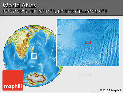 Physical Location Map of the Area around 33° 42' 13" S, 49° 22' 30" E
