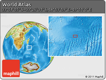 Physical Location Map of the Area around 33° 42' 13" S, 49° 22' 30" E