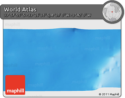 Physical 3D Map of the Area around 33° 42' 13" S, 4° 10' 30" W