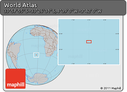 Gray Location Map of the Area around 33° 42' 13" S, 4° 10' 30" W