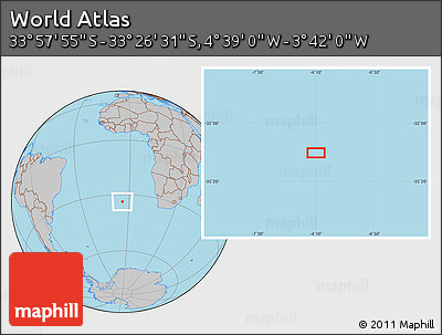 Gray Location Map of the Area around 33° 42' 13" S, 4° 10' 30" W