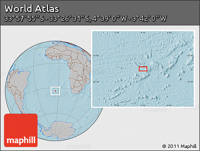 Gray Location Map of the Area around 33° 42' 13" S, 4° 10' 30" W, hill shading
