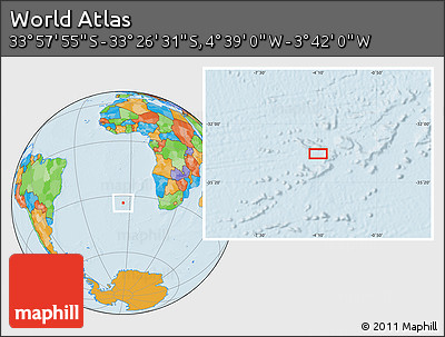 Political Location Map of the Area around 33° 42' 13" S, 4° 10' 30" W