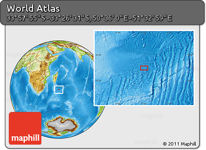 Physical Location Map of the Area around 33° 42' 13" S, 51° 4' 30" E